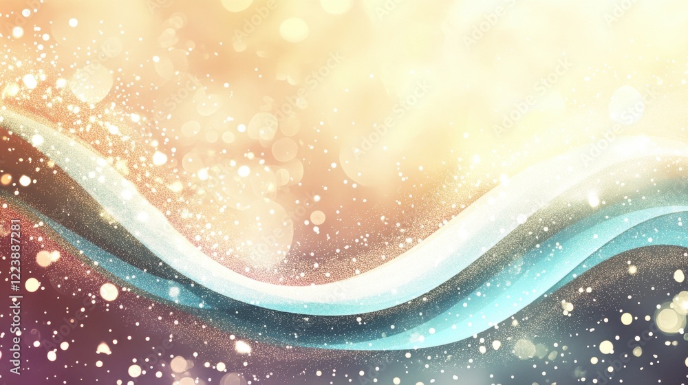 Poster Abstract waves with sparkling bokeh effect in soft pastel colors