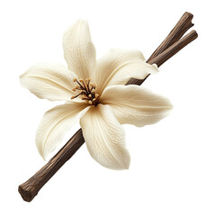 White vanilla flower with sticks isolated on white background, design element isolated on white background, clipart isolated 