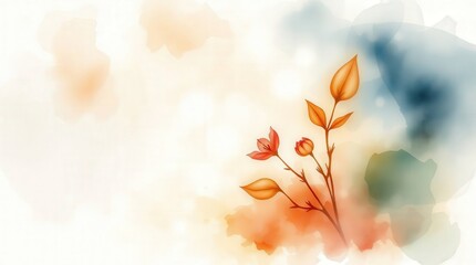 Soft Abstract Floral Background with Delicate Orange Leaves and Blooms