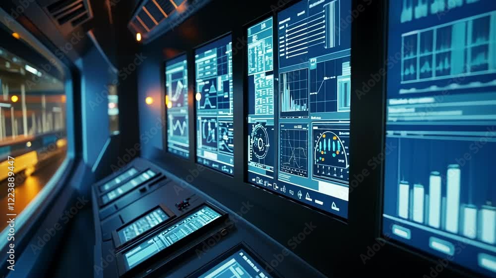 Aufkleber multiple computer screens displaying charts and graphs enable real time monitoring and analysis of a