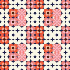Checkerboard Floral Seamless Pattern with Pastel Colors