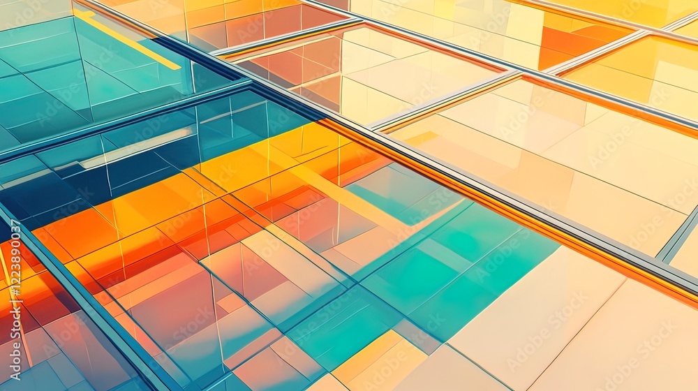 Aufkleber abstract colorful glass architecture with geometric patterns and reflections.