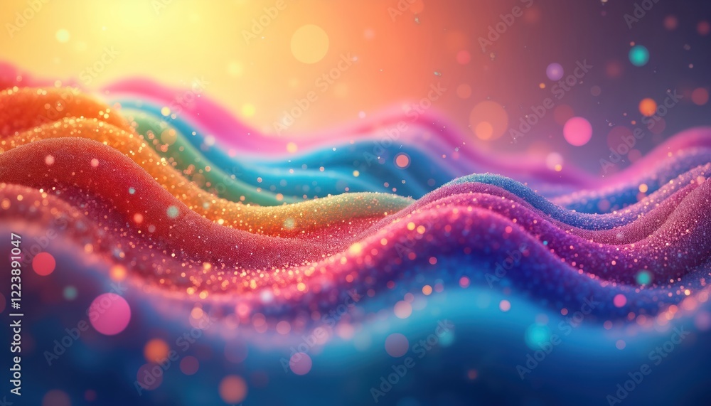 Aufkleber Abstract rainbow wave pattern. Colorful glitter texture with glowing effect. Vivid colors create dynamic motion. Modern design. Digital art. Creative abstract background with light, energy. Beautiful