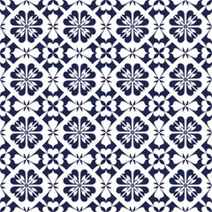 Ornamental Blue and White Tile Pattern with Floral Elements