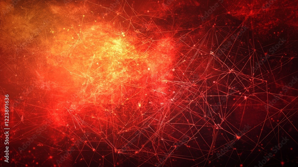 Poster dynamic abstract concept of a network in fiery red and orange hues