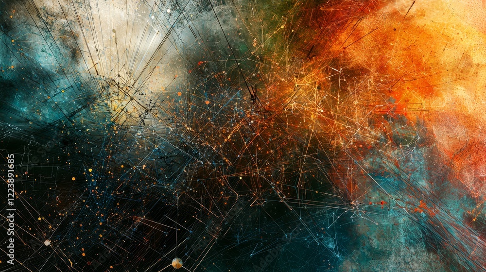 Poster abstract data visualization with colorful architecture and dynamic design elements