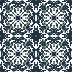 Intricate Dark Floral Tile Pattern with Ornamental Borders