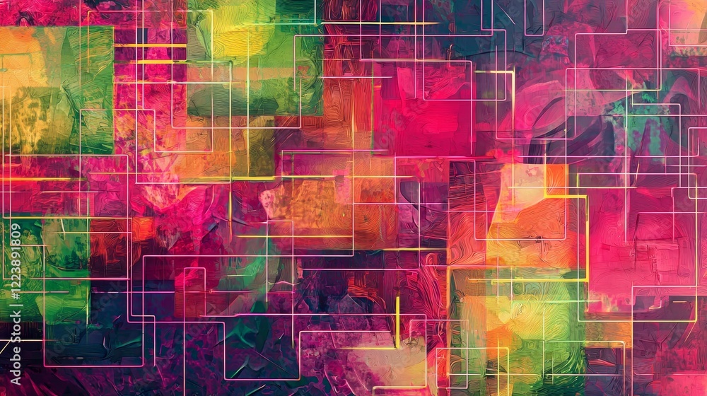Poster abstract technology flow with colorful channels and dynamic patterns