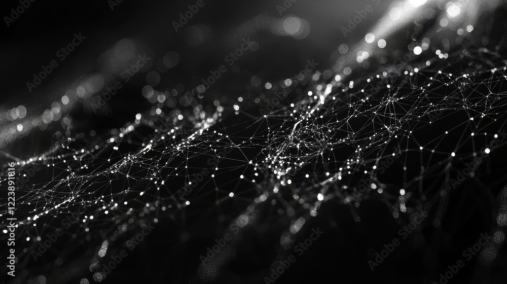 Poster abstract flow of technology channels with dots and lines in monochrome design
