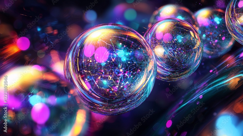 Aufkleber artistic design of interrelated technology in colorful abstract spheres
