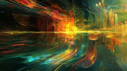 Colorful Digital Abstraction with Flowing Data and Aesthetic Elements in Framed View