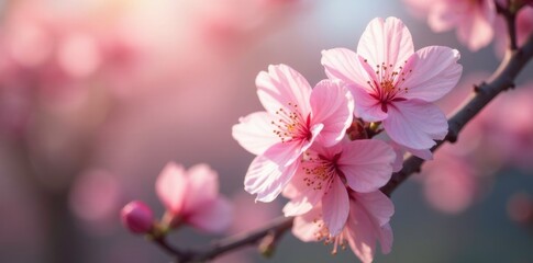 Obraz premium Soft focus sakura flowers with subtle texture and light, sakura, softfocus, spring