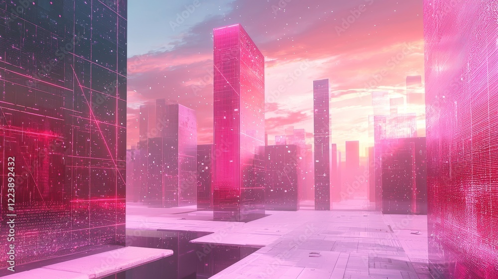 Aufkleber futuristic conceptual visualization of data-driven communication in urban landscape
