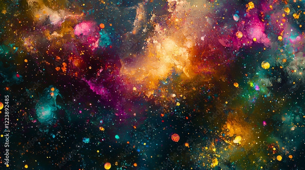 Poster digital connection points visualized in colorful cosmic space background