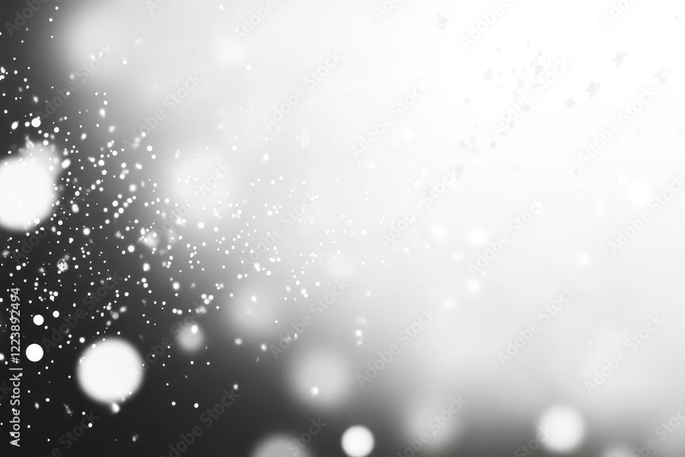 Poster Abstract grayscale background with bokeh lights and particles. Ideal for adding a subtle, elegant feel to designs, presentations, or websites.