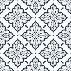 Classic Porcelain Tile Pattern with Elegant Blue and White Details