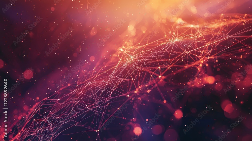 Poster abstract visualization of digital network with colorful lines and data points
