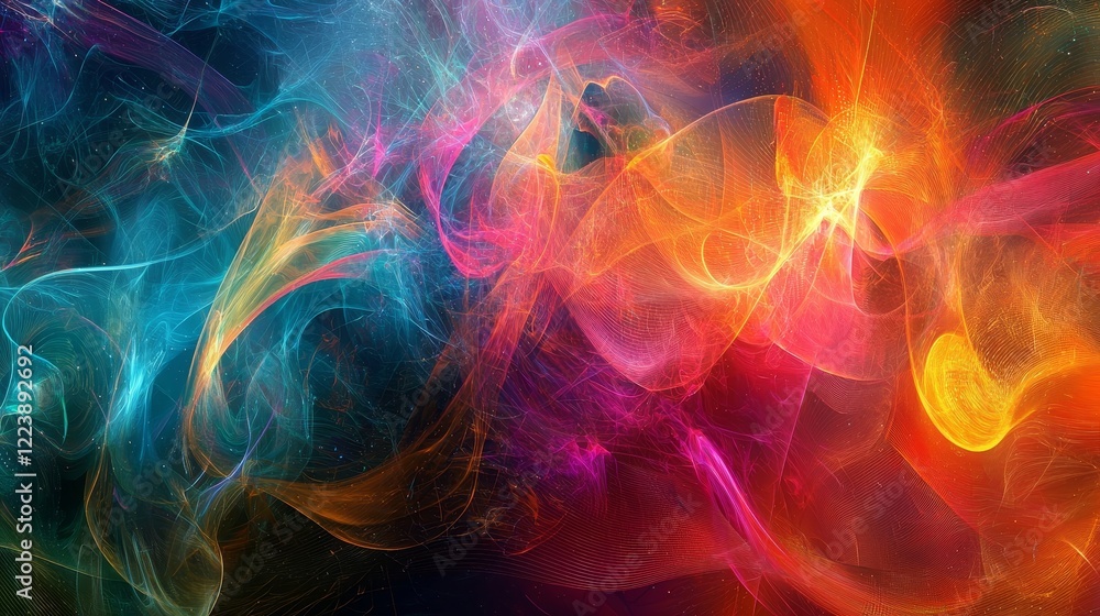 Poster vibrant digital interconnectivity in abstract colors and forms with dynamic energy