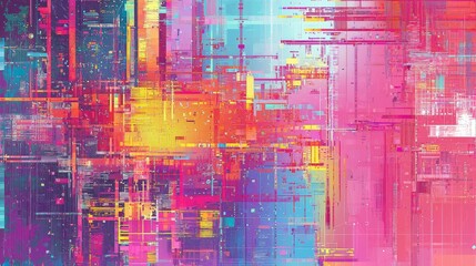 Digital Tapestry of Technology Connections in Vibrant Colorful Patterns