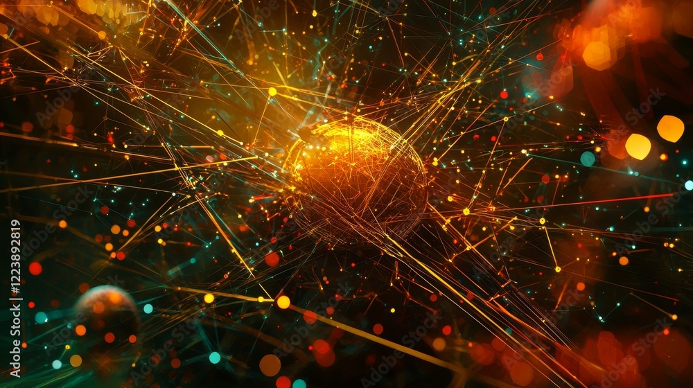 Aufkleber elegant digital abstraction of nodes and connections in vibrant colors and light