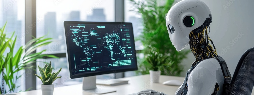 Poster a futuristic workspace integrating ai-driven task management tools.