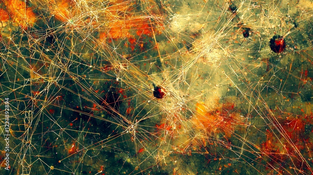 Poster elevated visualization of abstract cyberspace network with dynamic lines and colors
