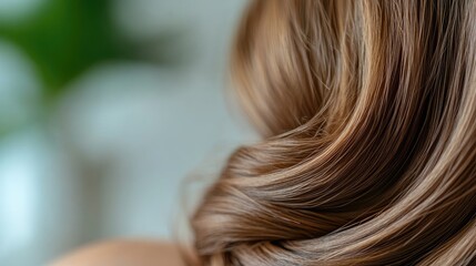 Naklejka premium Luxurious Brown Hair Texture, Close-up Shot of Shiny, Healthy, and Smooth Wavy Brown Hair
