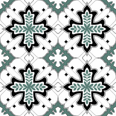 Elegant Blue and Yellow Ornamental Tile Pattern with Classic Motifs