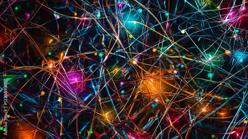Poster abstract digital network design with flowing data in vibrant cyberspace colors