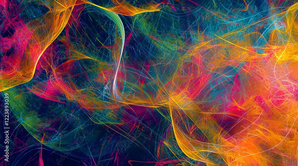 Poster envisioned cyberspace network with flowing data illustrating digital connectivity