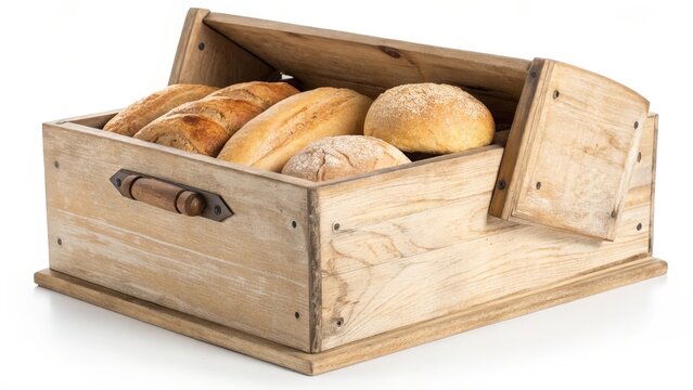 Wooden Bread Box with Assorted Breads