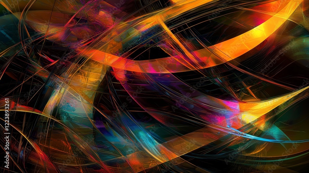 Poster dynamic freestyle digital patterns in vibrant colors for abstract art use