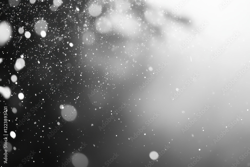 Poster abstract grayscale bokeh background with floating particles. ideal for adding a dreamy, magical effe