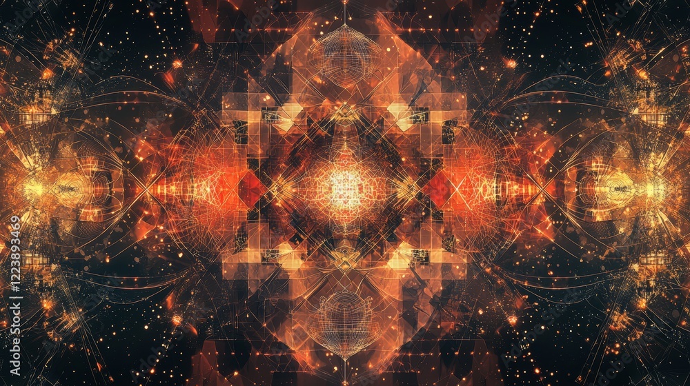 Poster Geometric Digital Motifs in Abstract Design with Intricate Patterns and Colors