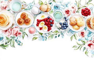 Watercolor food arrangement for easter brunch a vibrant spring garden display
