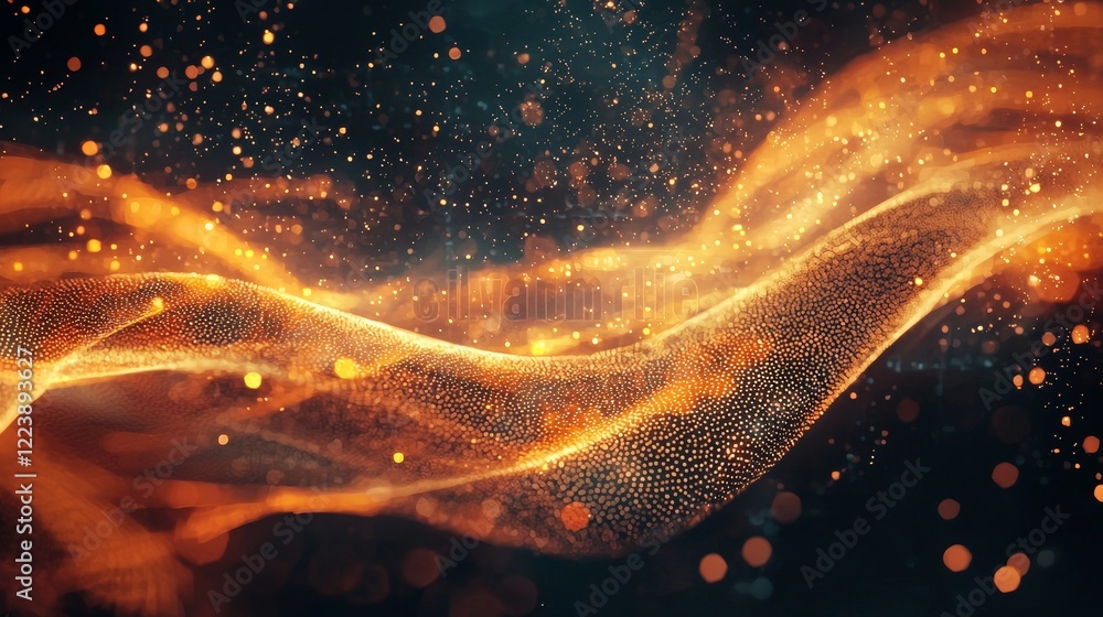 Poster abstract high-tech background with glowing particles and dynamic flowing lines