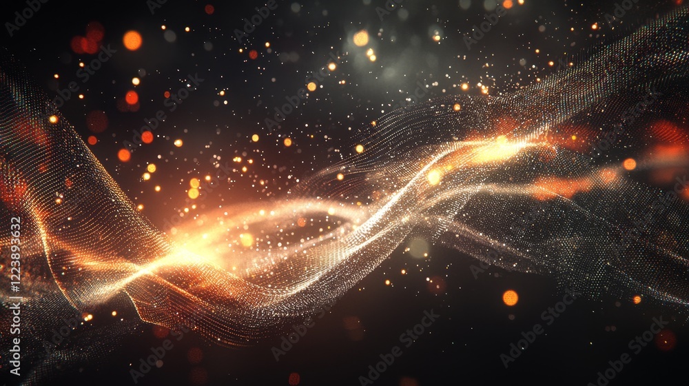 Poster glowing abstract background with high-tech elements and light particles in 3d