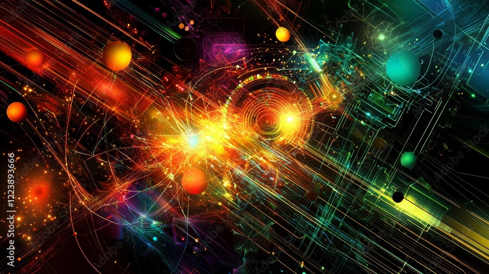 Poster abstract high-tech cyber communication interface with colorful dynamic elements