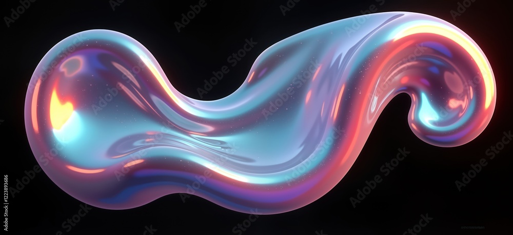 Aufkleber Abstract holographic liquid blob shape on dark background. Iridescent wavy substance with vibrant colors. Fluid dynamic form. Modern graphic design element. Geometric, creative. Futuristic design.