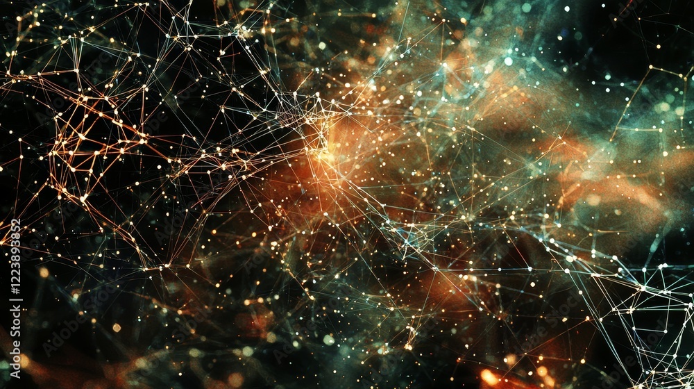 Poster intricate web of connections in a colorful abstract digital landscape