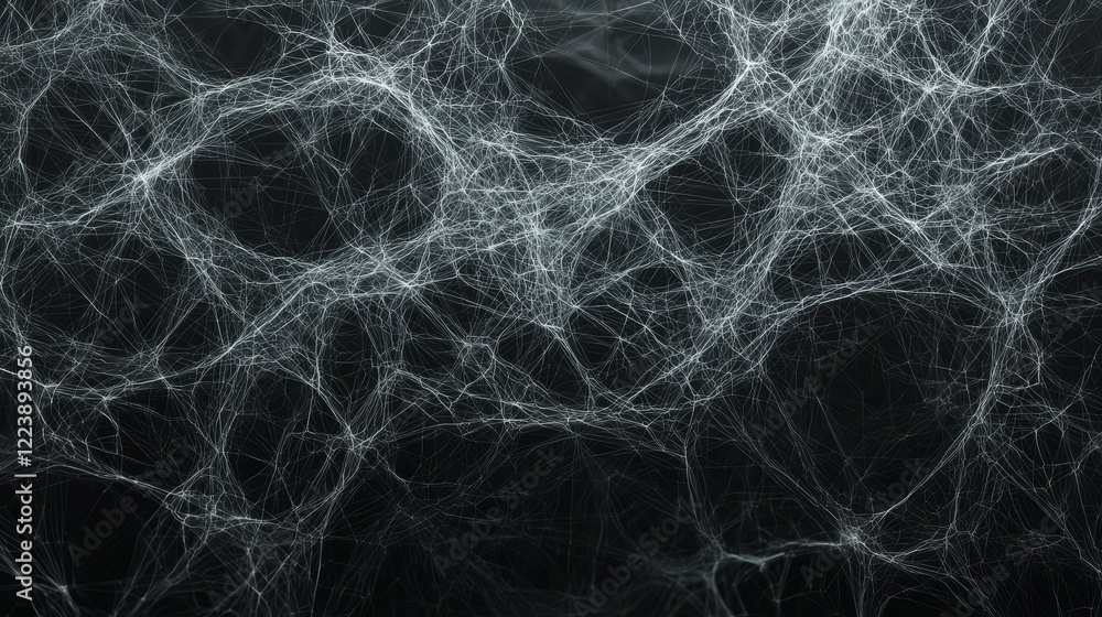 Poster intricate web of connections displaying complexity and depth in a dark background