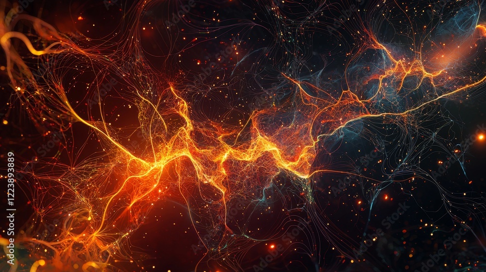 Poster abstract network of electric connections and data flow in a vibrant matrix of energy