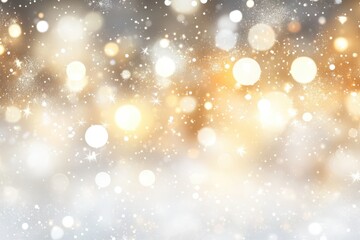 Obraz premium Sparkling gold and silver bokeh background with snowflakes. Ideal for festive designs, holiday cards, or celebratory projects.