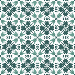 Traditional Green and White Ornamental Tile Pattern with Classic Motifs