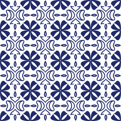 Fototapeta premium Blue and White Decorative Tile Pattern with Ornamental Accents