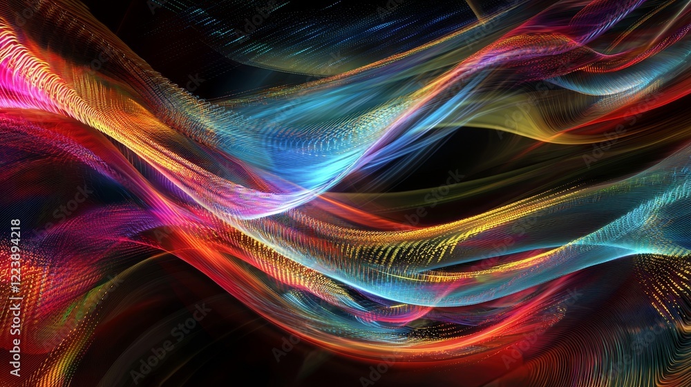 Poster stylish abstract reflection of data concepts with colorful wavy lines and light