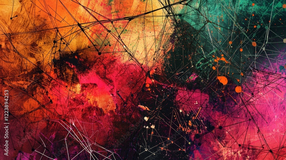 Poster stylish abstract representation of network connections in vibrant colors and textures