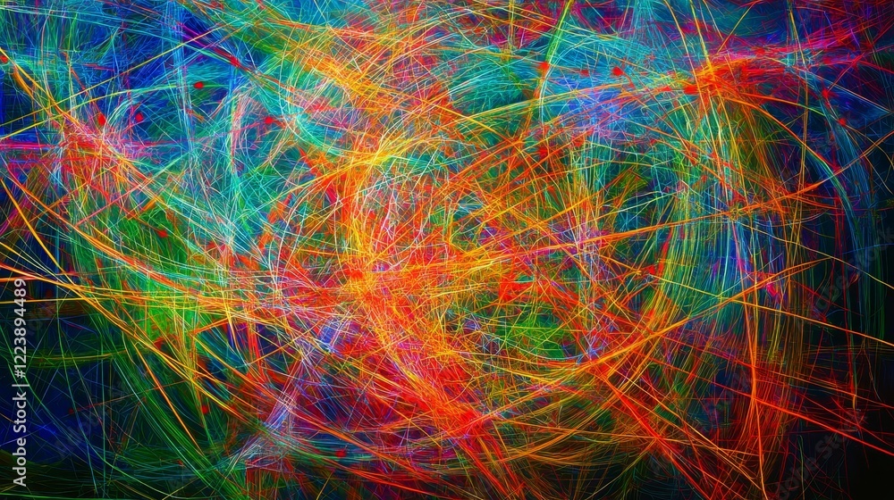 Poster whimsical representation of colorful cyberspace with vibrant abstract lines