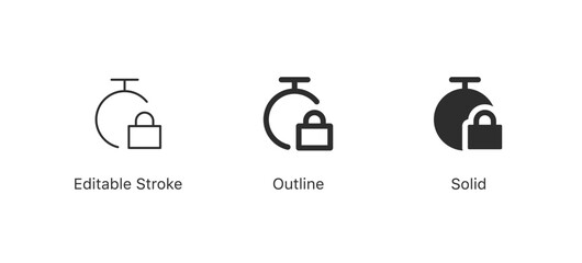 timer locked icon or lock time icon symbol | stopwatch with padlock line icon in editable stroke, outline, solid style