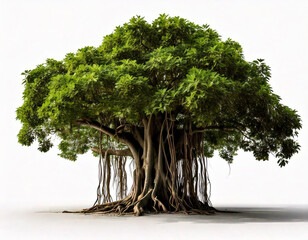 Lush Banyan tree isolated on white background, part 2